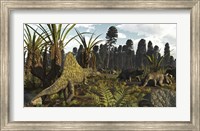 Framed Triassic Scene With The Sailback Arizonasaurus And Some Dicynodonts