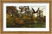 Framed Eudimorphodon And Peteinosaurus Pterosaurs In A Swampy Triassic Scene