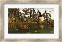 Framed Eudimorphodon And Peteinosaurus Pterosaurs In A Swampy Triassic Scene