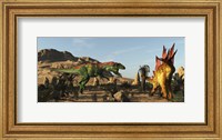 Framed Saurophaganax Dinosaur Attacks A Stegosaurus