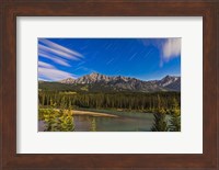 Framed Star trails above the Front Ranges in Banff National Park, Alberta, Canada