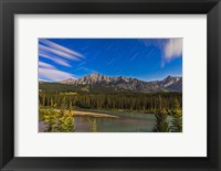 Framed Star trails above the Front Ranges in Banff National Park, Alberta, Canada