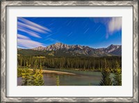 Framed Star trails above the Front Ranges in Banff National Park, Alberta, Canada