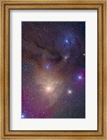 Framed colorful region around Antares in Scorpius and blue Rho Ophiuchi in Ophiuchus