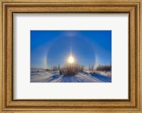 Framed High dynamic range photo of sundogs and a solar halo around the Sun