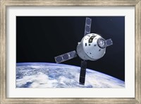 Framed Orion Module in orbit above Earth