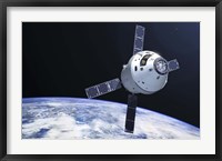 Framed Orion Module in orbit above Earth