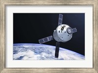 Framed Orion Module in orbit above Earth