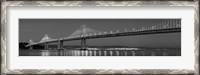 Framed Bay Bridge at dusk, San Francisco, California BW