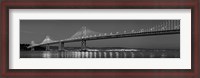 Framed Bay Bridge at dusk, San Francisco, California BW