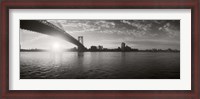 Framed Suspension Bridge at sunrise, Williamsburg Bridge, East River, Manhattan, NY