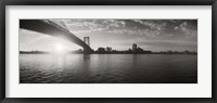 Framed Suspension Bridge at sunrise, Williamsburg Bridge, East River, Manhattan, NY