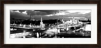 Framed City lit up at night, Red Square, Kremlin, Moscow, Russia BW