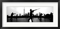 Framed Group of people practicing Tai Chi, The Bund, Shanghai, China