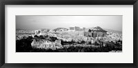Framed High angle view of buildings in a city, Acropolis, Athens, Greece BW