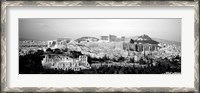 Framed High angle view of buildings in a city, Acropolis, Athens, Greece BW