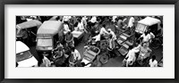 Framed High angle view of traffic on the street, Old Delhi, Delhi, India BW