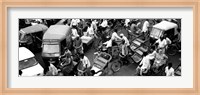 Framed High angle view of traffic on the street, Old Delhi, Delhi, India BW