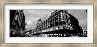 Framed Low angle view of buildings lit up at night, Harrods, London, England BW