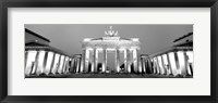 Framed Low angle view of a gate lit up at dusk, Brandenburg Gate, Berlin, Germany BW