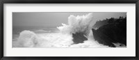 Framed Waves breaking on the coast, Shore Acres State Park, Oregon BW