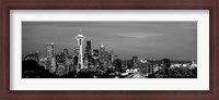 Framed Skyscrapers in a city lit up at night, Space Needle, Seattle, King County, Washington State