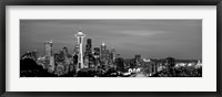 Framed Skyscrapers in a city lit up at night, Space Needle, Seattle, King County, Washington State