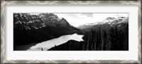 Framed Mountain range at the lakeside, Banff National Park, Alberta, Canada BW
