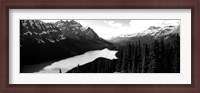 Framed Mountain range at the lakeside, Banff National Park, Alberta, Canada BW