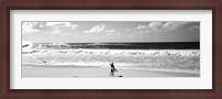 Framed Surfer standing on the beach, North Shore, Oahu, Hawaii BW