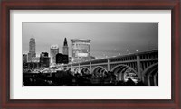 Framed Bridge in a city lit up at dusk, Detroit Avenue Bridge, Cleveland, Ohio