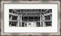 Framed Interiors of a stage theater, Globe Theatre, London, England BW