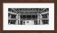 Framed Interiors of a stage theater, Globe Theatre, London, England BW