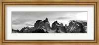 Framed Snowcapped mountain range, Paine Massif, Torres del Paine National Park, Patagonia, Chile