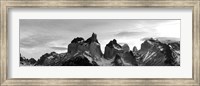 Framed Snowcapped mountain range, Paine Massif, Torres del Paine National Park, Patagonia, Chile