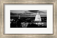 Framed High angle view of a city lit up at dusk, Washington DC