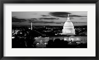 Framed High angle view of a city lit up at dusk, Washington DC