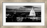 Framed High angle view of a city lit up at dusk, Washington DC