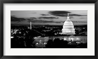 Framed High angle view of a city lit up at dusk, Washington DC