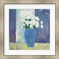 Framed Ranunculi in Blue Vase White Flowers