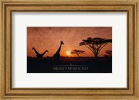 Framed Vintage Sunset with Giraffes in Serengeti National Park, Africa