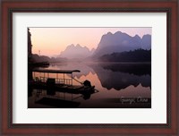 Framed Vintage Boat on River in Guangxi Province, China, Asia