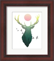 Framed Green Ombre Forest in Stag Silhouette