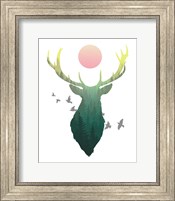 Framed Green Ombre Forest in Stag Silhouette