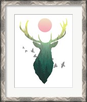 Framed Green Ombre Forest in Stag Silhouette