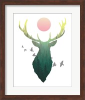 Framed Green Ombre Forest in Stag Silhouette