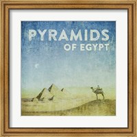 Framed Vintage Pyramids of Giza with Camels, Egypt, Africa