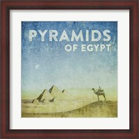 Framed Vintage Pyramids of Giza with Camels, Egypt, Africa