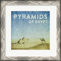 Framed Vintage Pyramids of Giza with Camels, Egypt, Africa