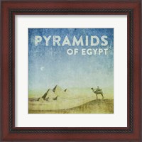 Framed Vintage Pyramids of Giza with Camels, Egypt, Africa